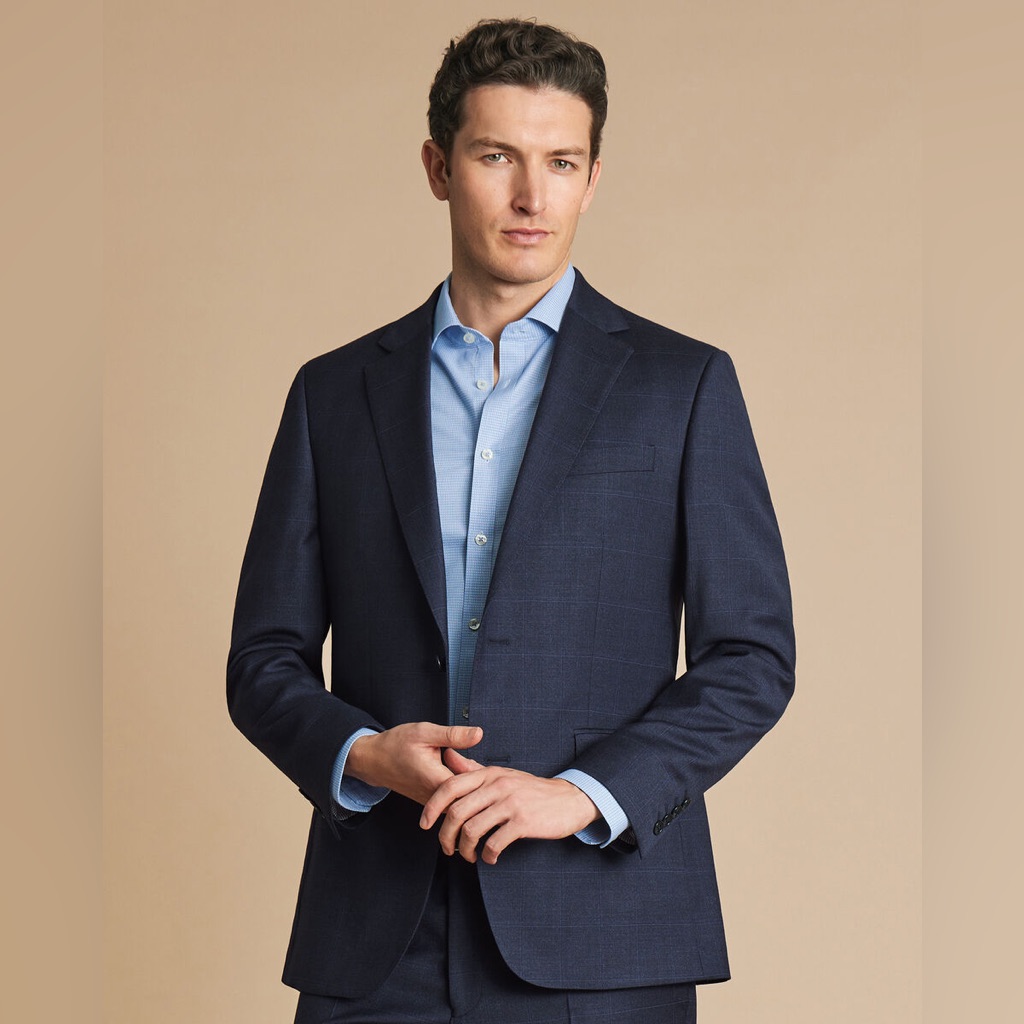 Indigo Blue Check Linen Slim Fit Jacket